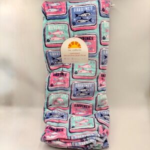C&C California Sardine Tin Plush Throw Blanket Teal Pink Oversized 60x70 NEW